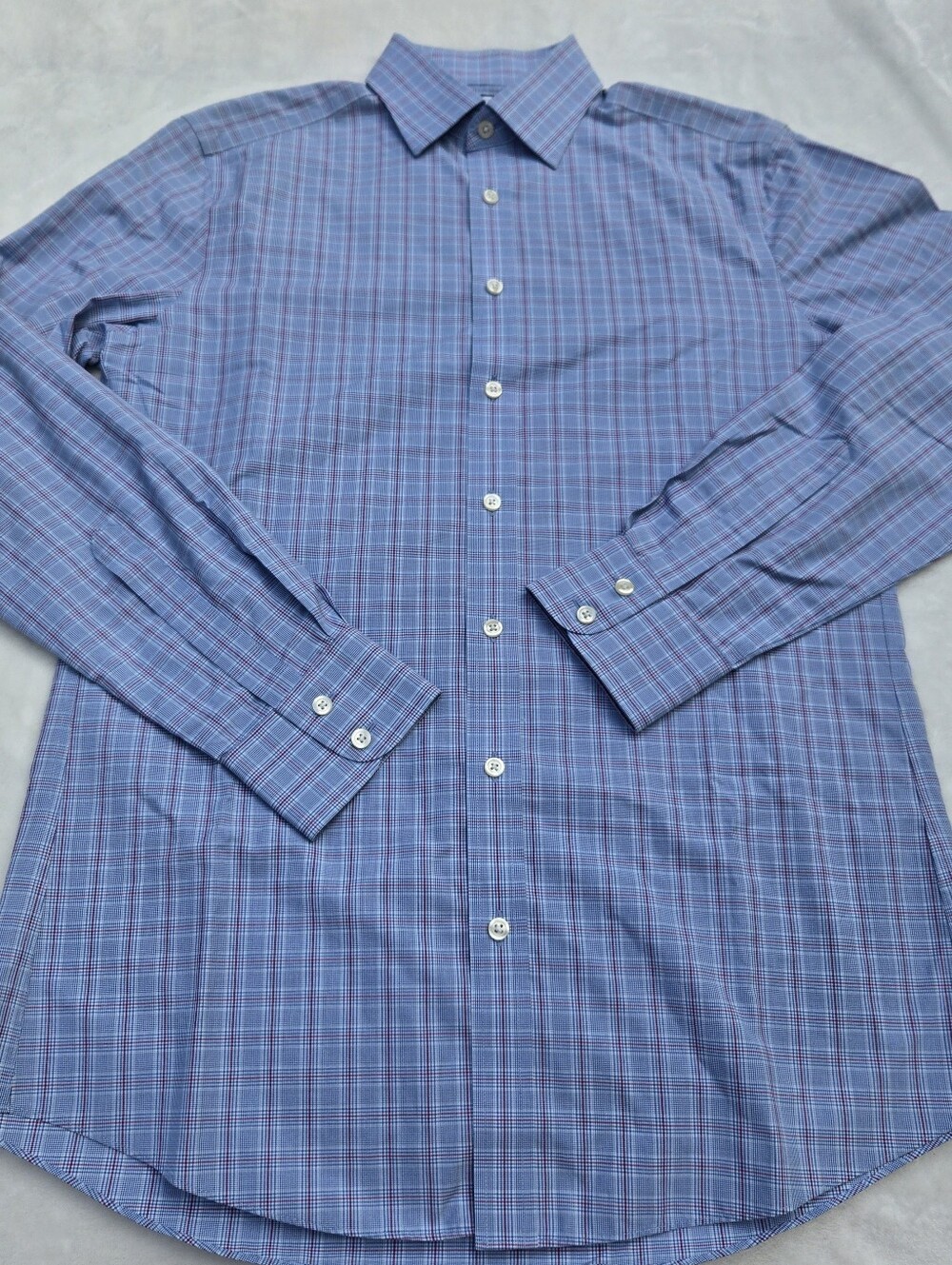 Charles Tyrwhitt Non-Iron Slim Fit Blue White Red Cotton Button-Down 15.5 35